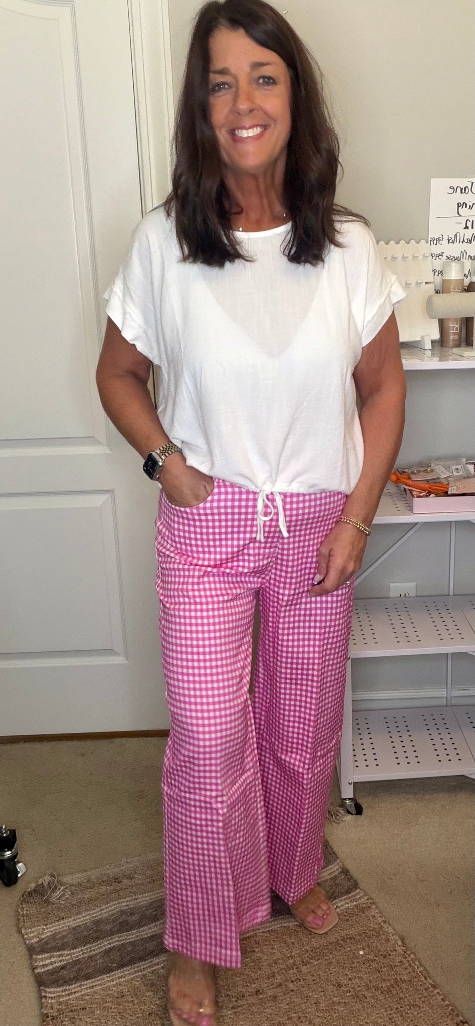 Gingham Wide Leg Pant - Pink - Simply Pink Boutique