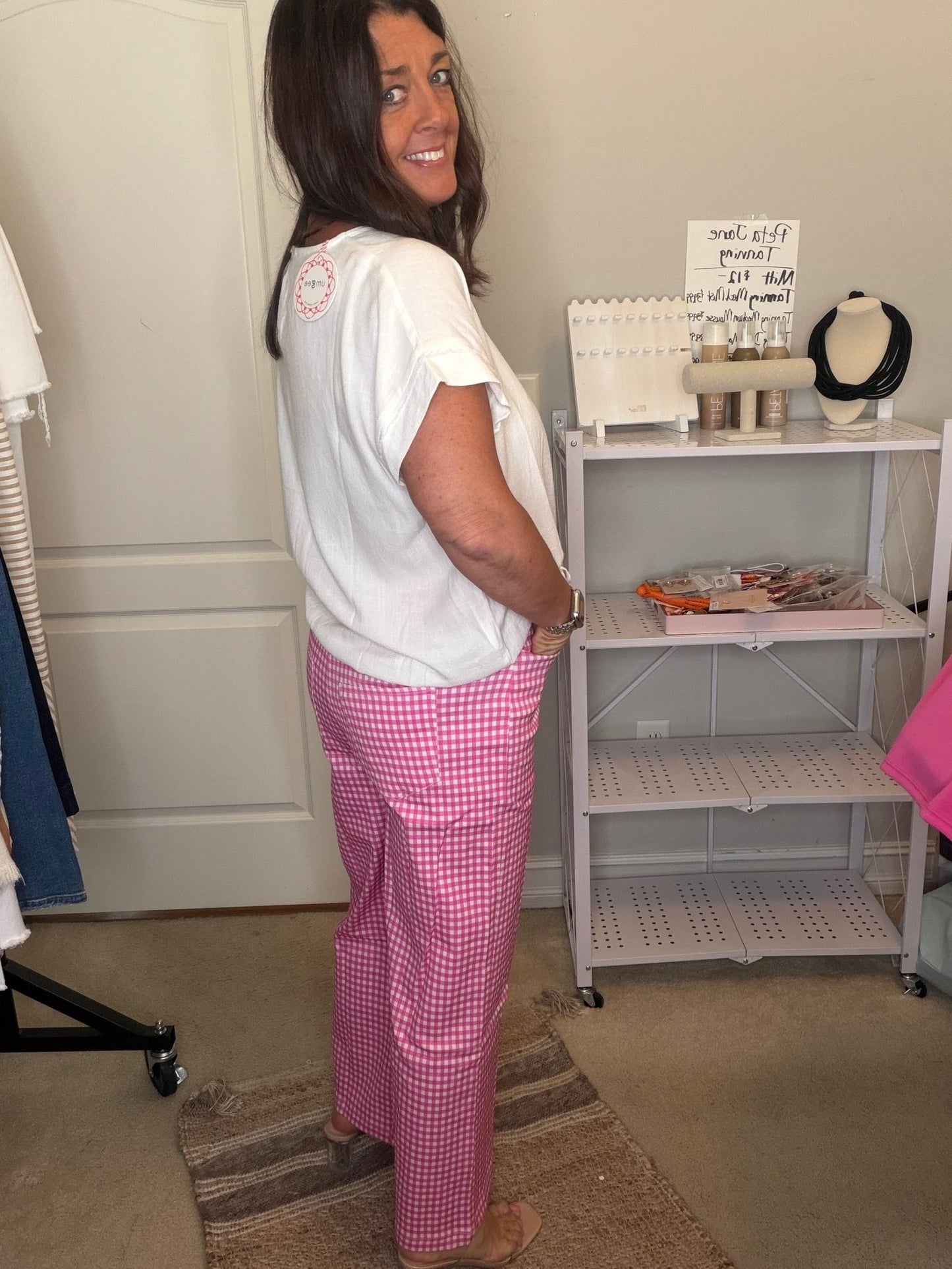 Gingham Wide Leg Pant - Pink - Simply Pink Boutique