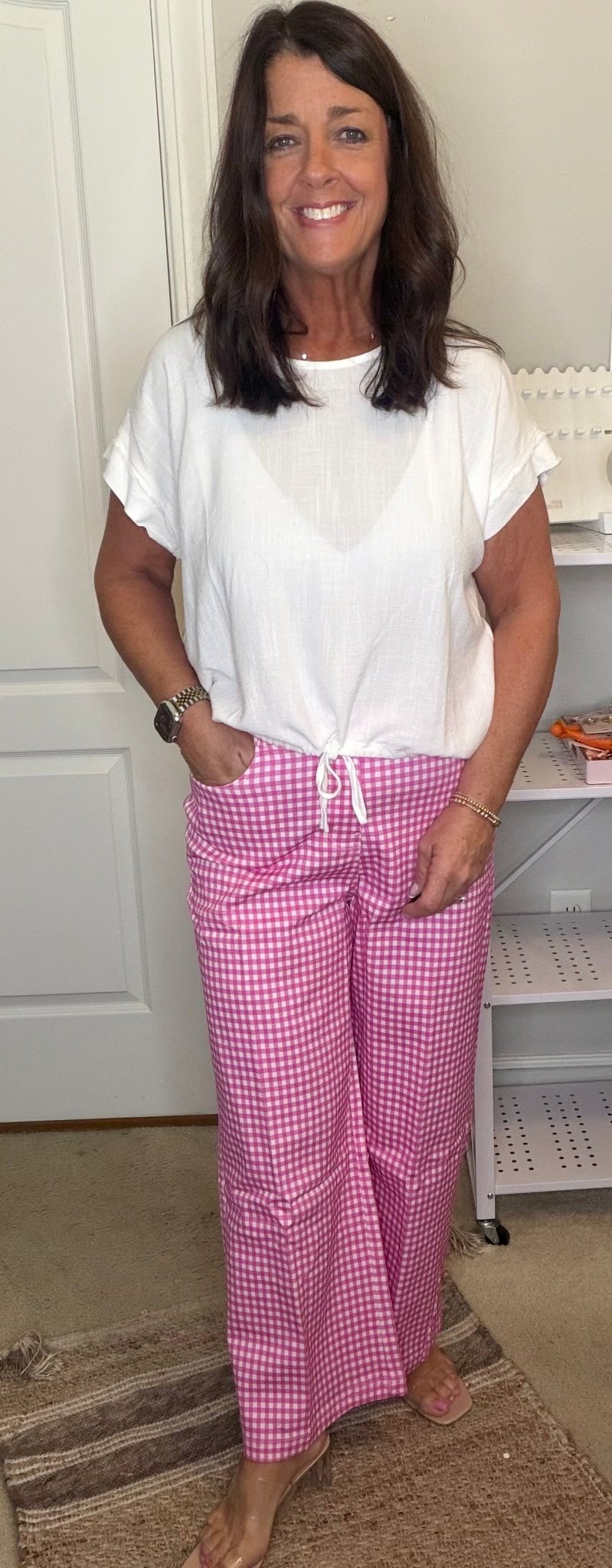 Gingham Wide Leg Pant - Pink - Simply Pink Boutique