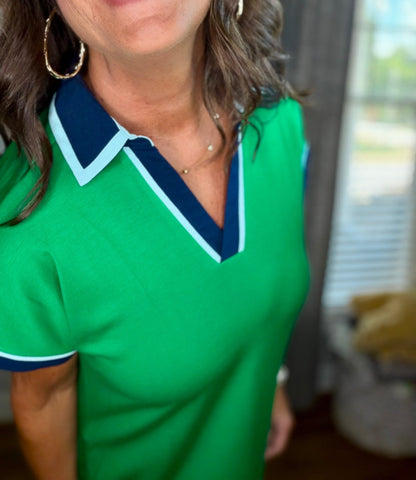 Green Contrast Dress - Simply Pink Boutique