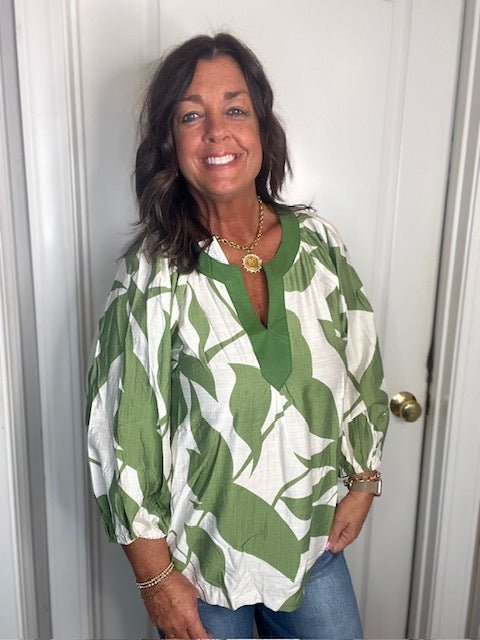 Green Mix Abstract Print Top - Simply Pink Boutique