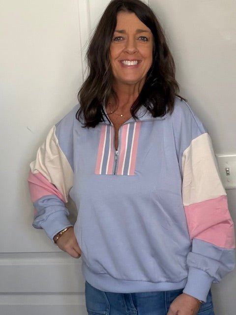 Half Zip Color Block Sweatshirt - Simply Pink Boutique
