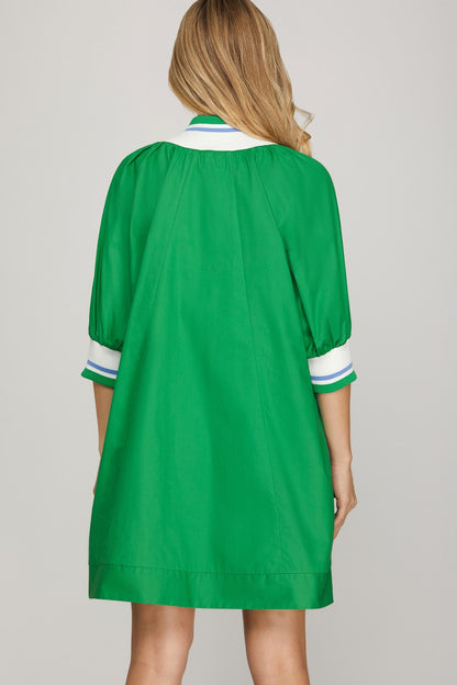 Half Zip Mini Dress - Green - Simply Pink Boutique