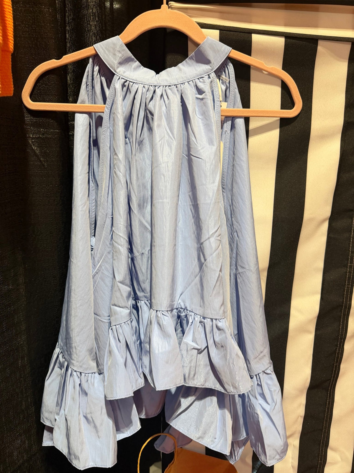 Halter Neck Sleeveless Ruffle Tie Back-Blue - Simply Pink Boutique