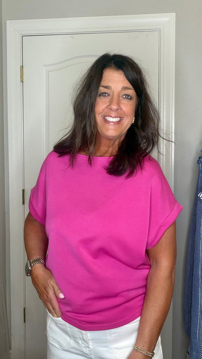 Hot Pink Scuba Short Sleeve Top - Simply Pink Boutique