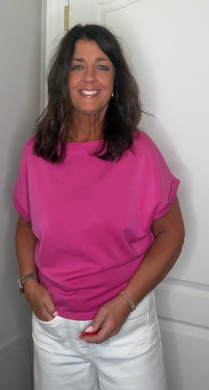 Hot Pink Scuba Short Sleeve Top - Simply Pink Boutique