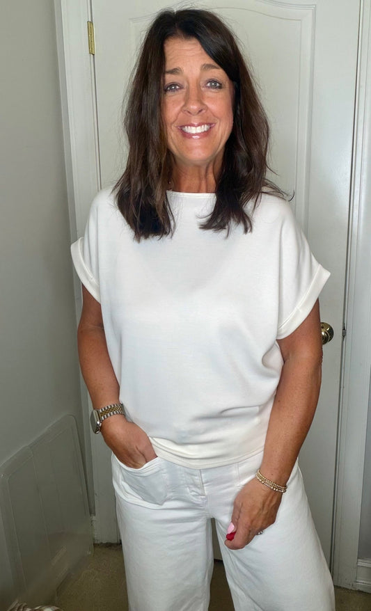 Ivory Scuba Short Sleeve Top - Simply Pink Boutique