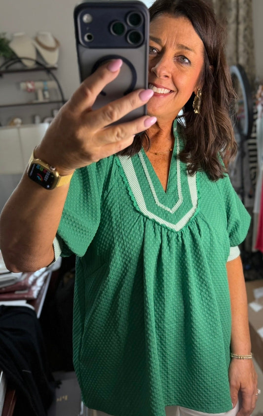 Kelly Green Puff Short Sleeve Top - Simply Pink Boutique