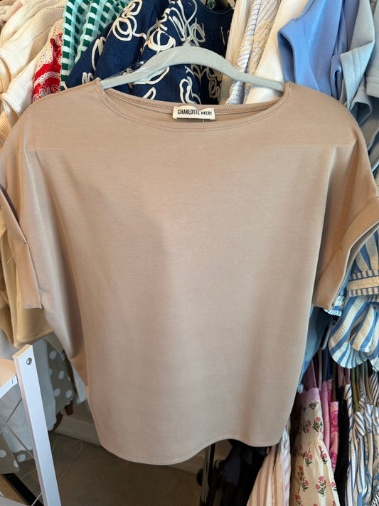 Khaki Scuba Short Sleeve Top - Simply Pink Boutique