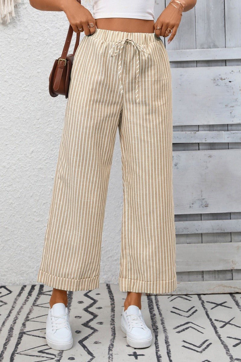 Khaki Striped Pants - Simply Pink Boutique