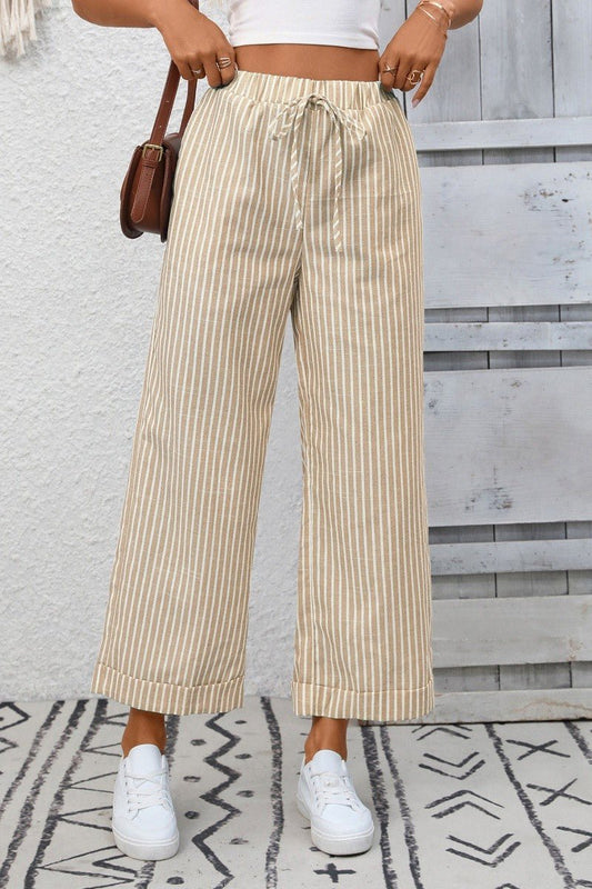 Khaki Striped Pants - Simply Pink Boutique