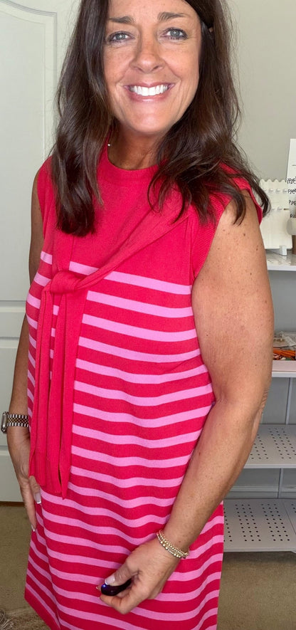 Knit Scarf Tie Detail Dress - Red - Simply Pink Boutique