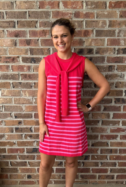 Knit Scarf Tie Detail Dress - Red - Simply Pink Boutique