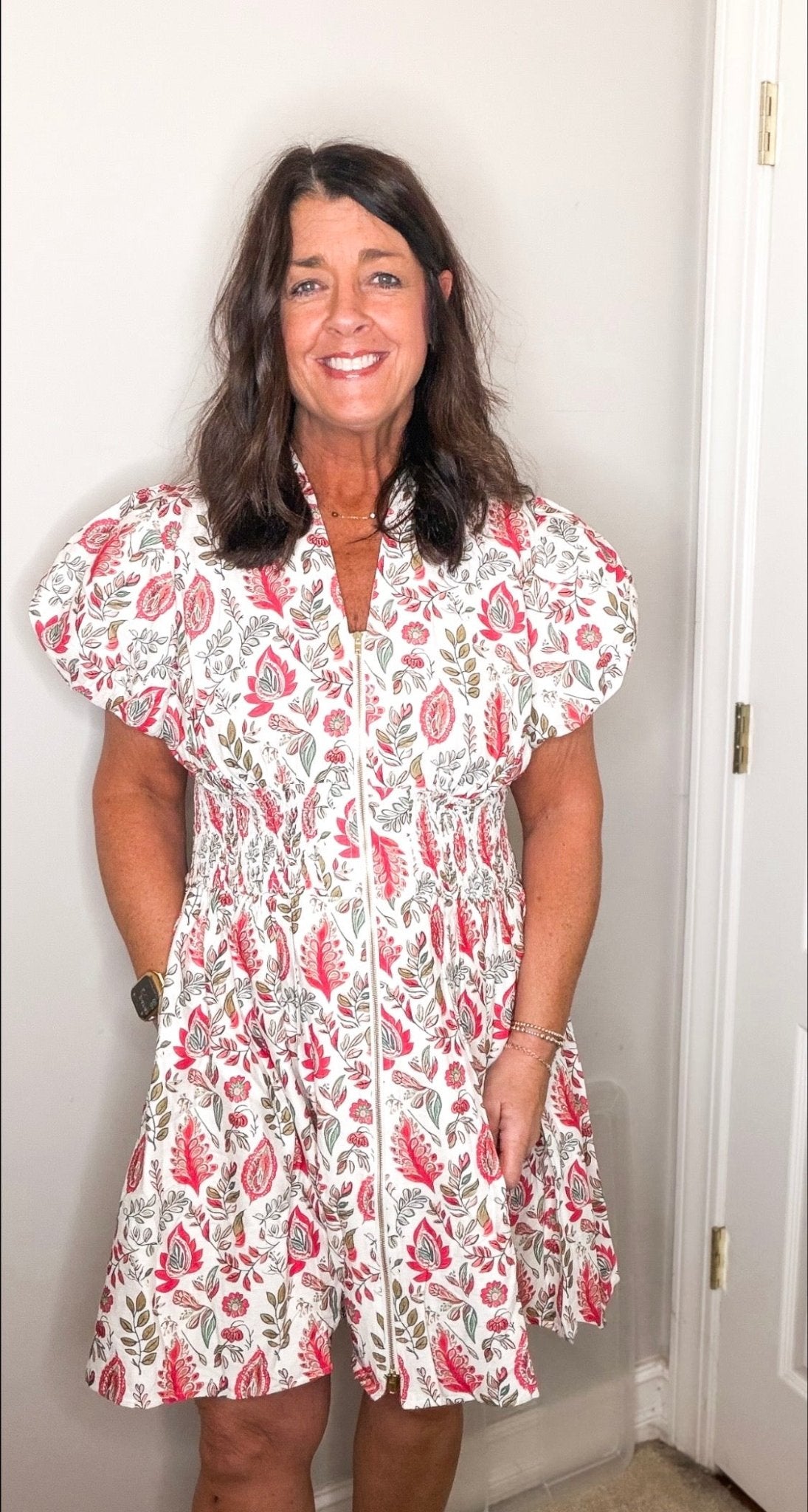 Leaf Print Zipper Dress - Red - Simply Pink Boutique