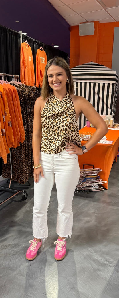 Leopard Print Cowl Halter Top - Simply Pink Boutique
