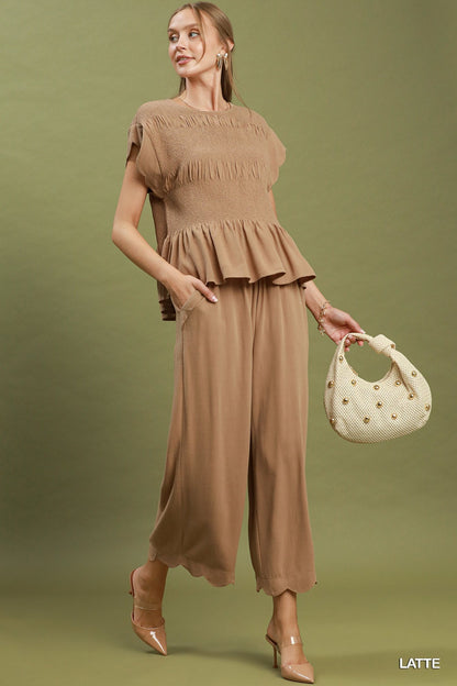 Linen Blend Scalloped Taupe Set - Simply Pink Boutique
