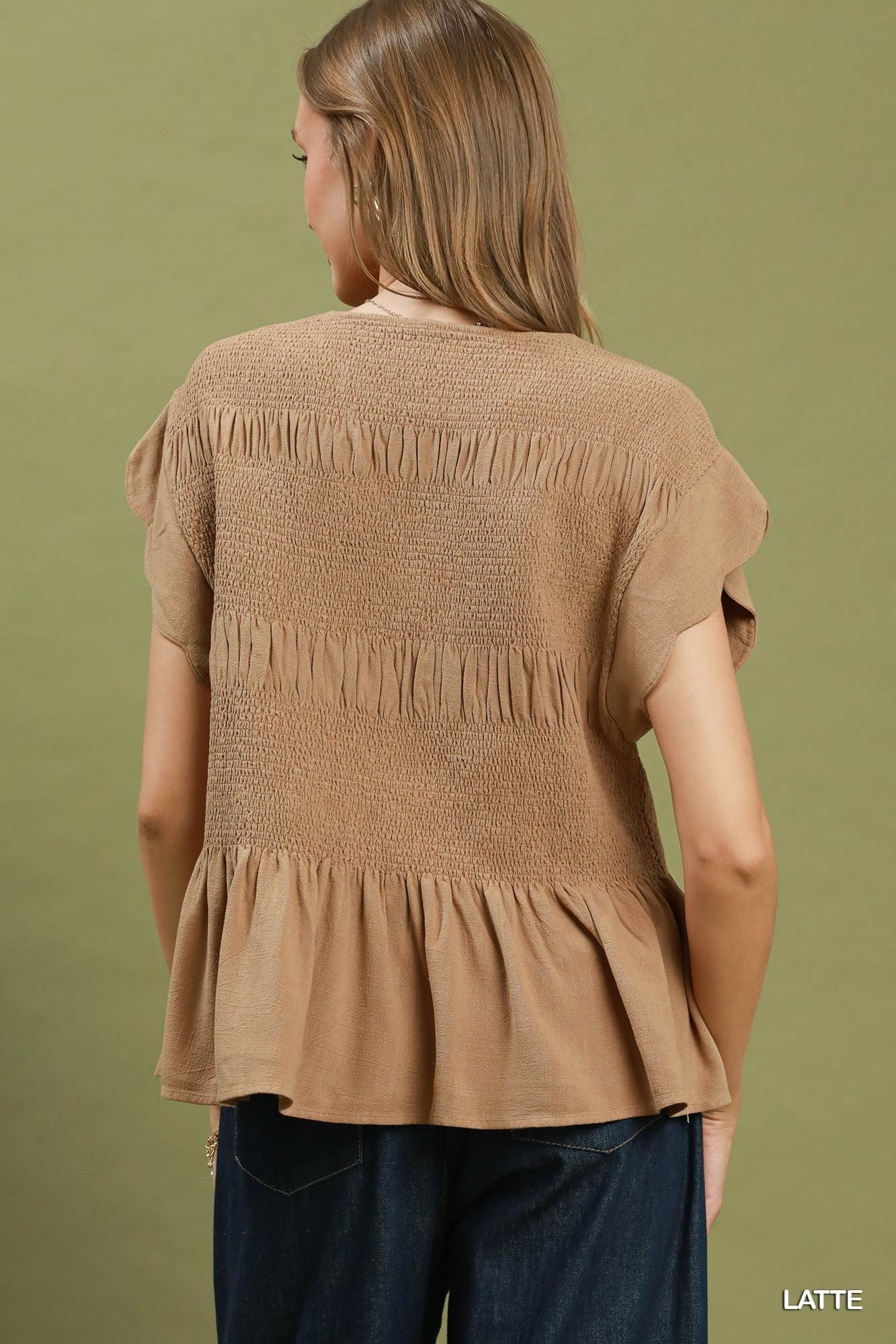Linen Blend Scalloped Taupe Set - Simply Pink Boutique