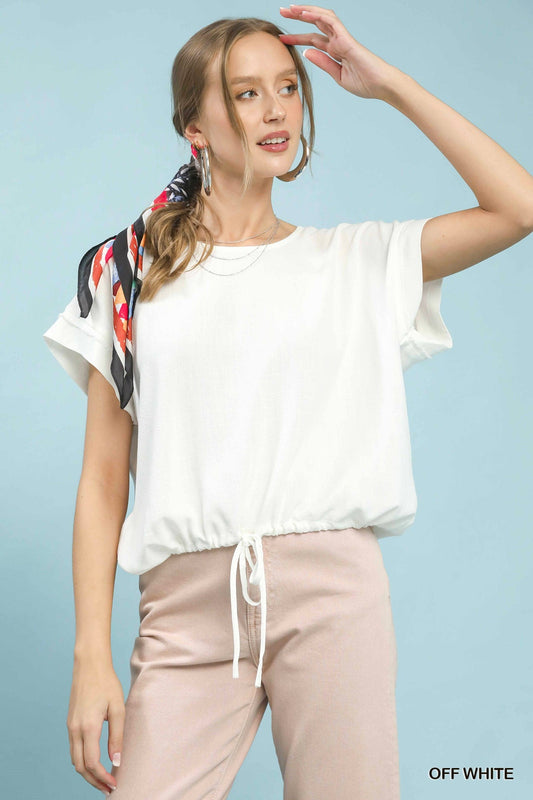 Linen Scrunch Tie Top - Off white - Simply Pink Boutique