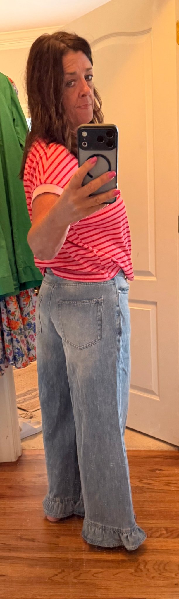 Mineral Washed Ruffle Hem Jeans - Simply Pink Boutique
