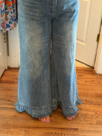 Mineral Washed Ruffle Hem Jeans - Simply Pink Boutique