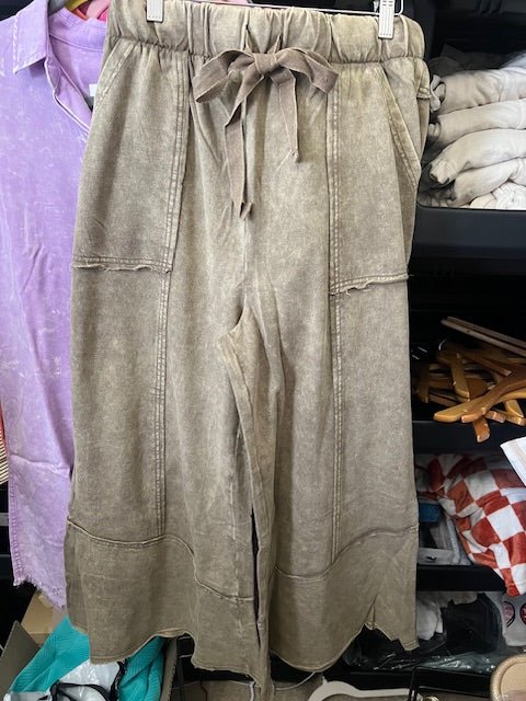 Mocha Raw Hem Pants - Simply Pink Boutique