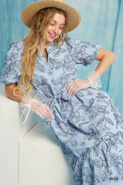 Navy & Blue Embroidered Midi Dress - Simply Pink Boutique