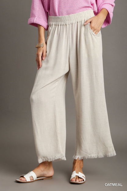 Oatmeal Fringe Detail Wide Leg Pant - Simply Pink Boutique