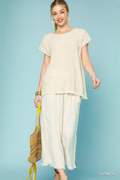 Oatmeal Fringe Detail Wide Leg Pant - Simply Pink Boutique