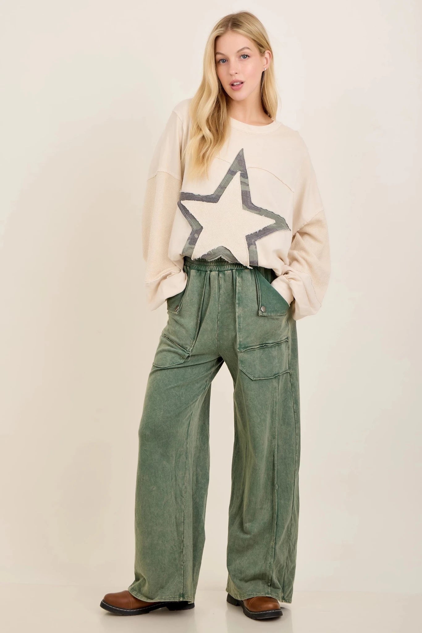 Olive Mineral Washed Pocket Pants - Simply Pink Boutique