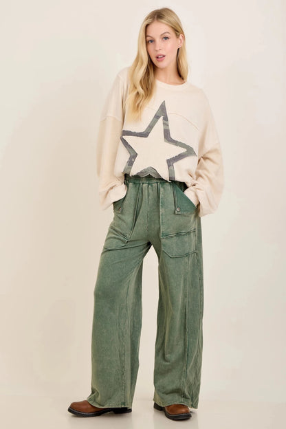 Olive Mineral Washed Pocket Pants - Simply Pink Boutique