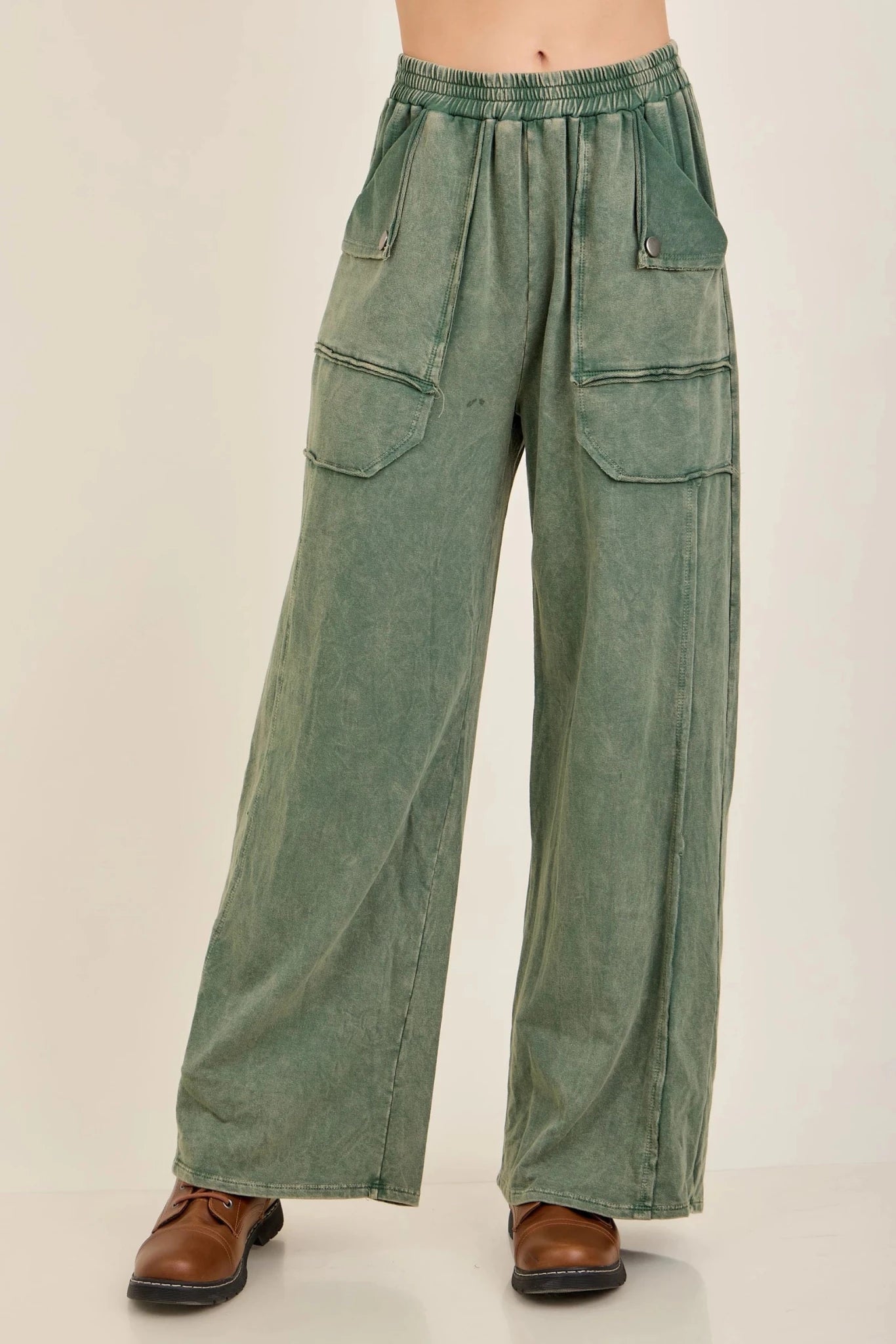 Olive Mineral Washed Pocket Pants - Simply Pink Boutique