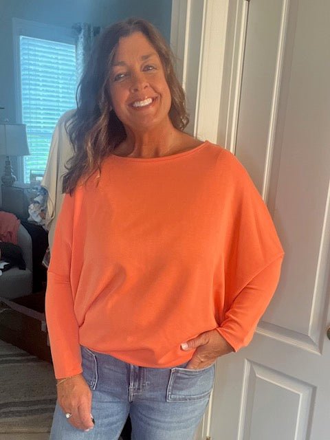 Orange Scuba Fabric Dolman Sleeve Top Long Sleeve - Simply Pink Boutique