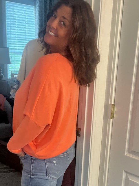 Orange Scuba Fabric Dolman Sleeve Top Long Sleeve - Simply Pink Boutique