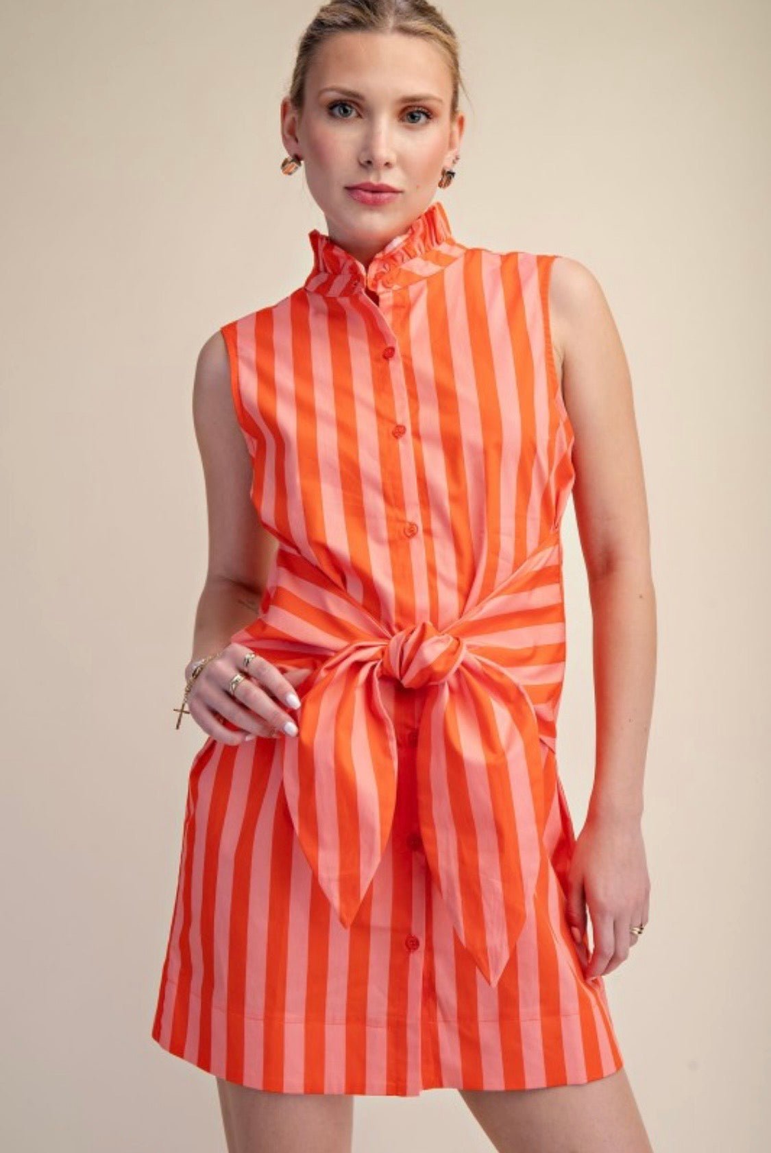 Orange Tie Waist Mini Dress - Simply Pink Boutique