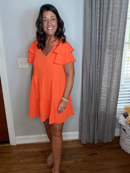 Orange Tiered Mini Dress - Simply Pink Boutique