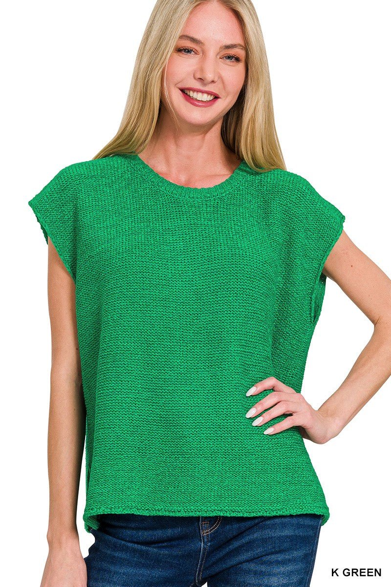Oversized Crew Neck Sweater Top - Green - Simply Pink Boutique