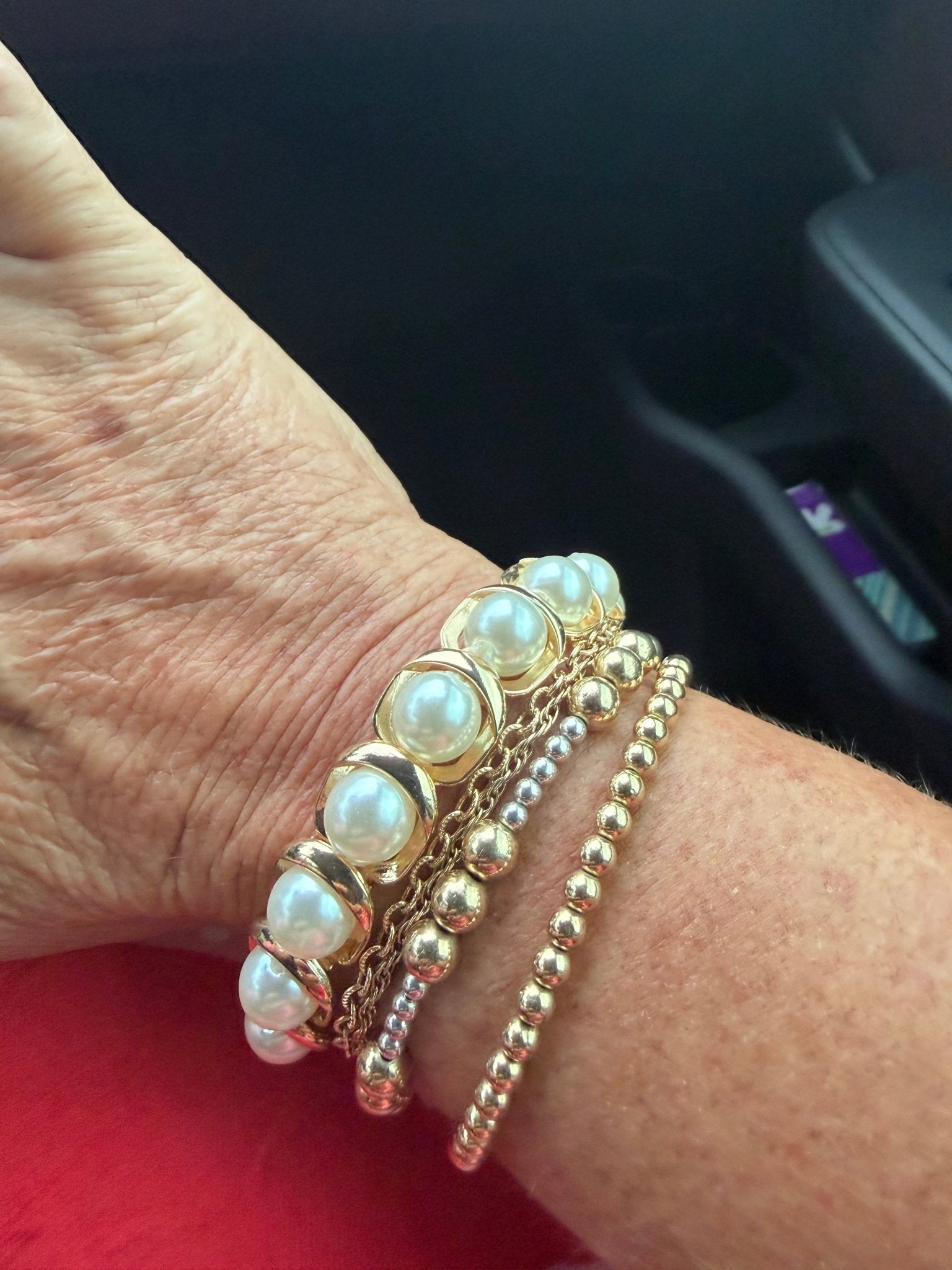 Pearl On Cast Linked Stretch Bracelet - Simply Pink Boutique