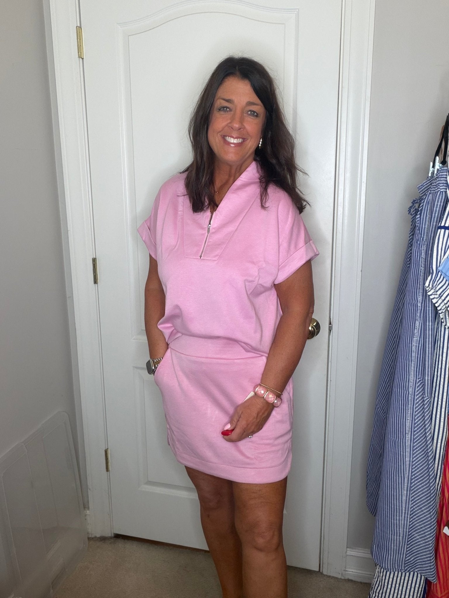 Pink High Neck Half Zip Top - Simply Pink Boutique