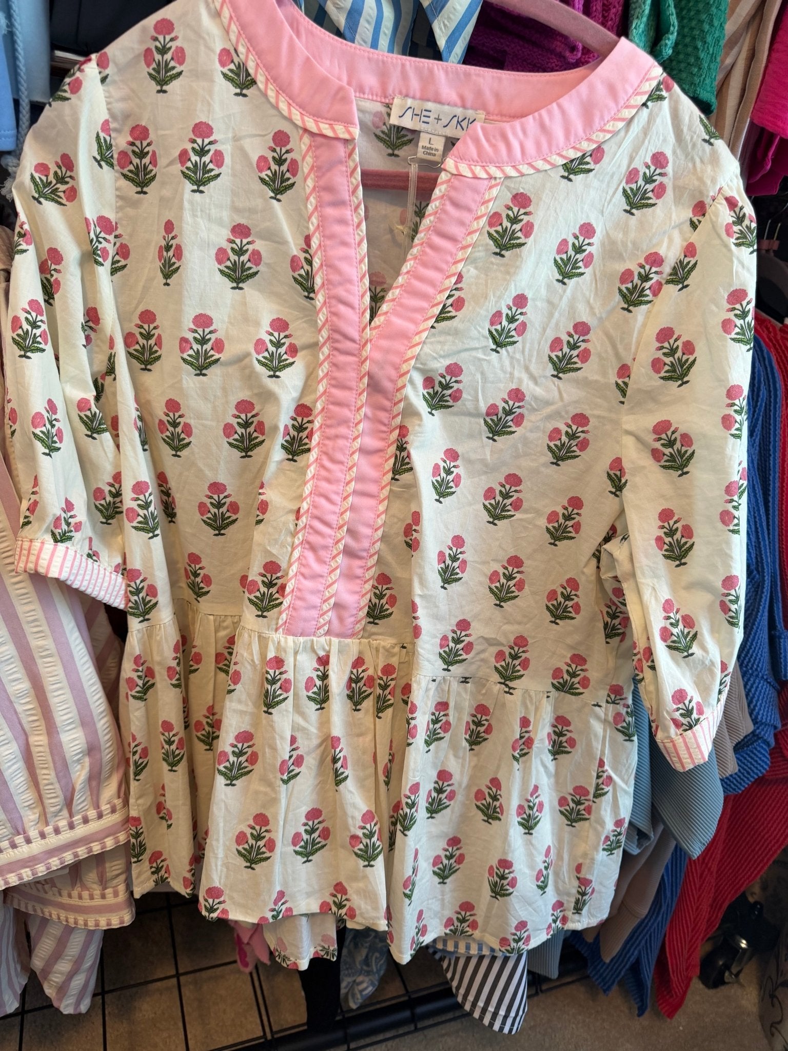 Pink Short Sleeve Woven Print Top - Simply Pink Boutique