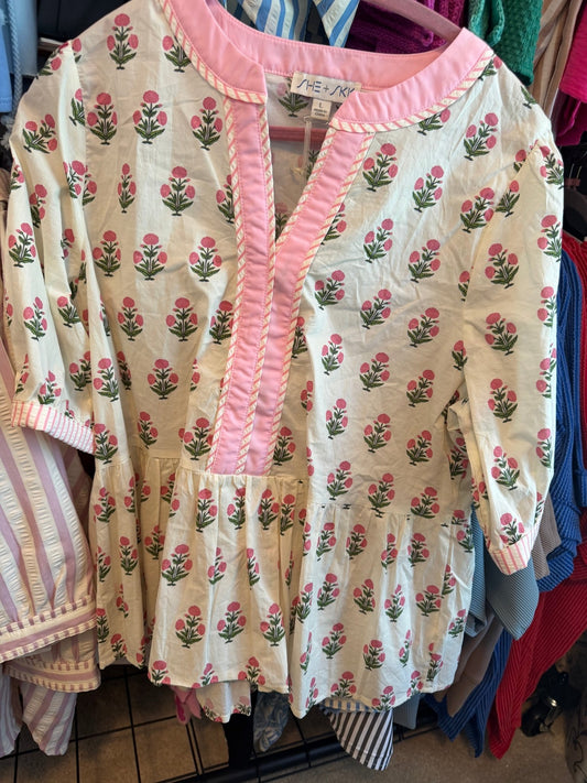 Pink Short Sleeve Woven Print Top - Simply Pink Boutique