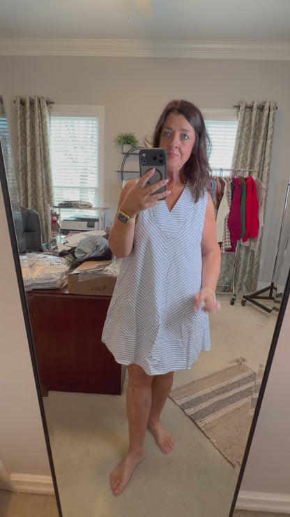 Stripe V Neck Mini Dress