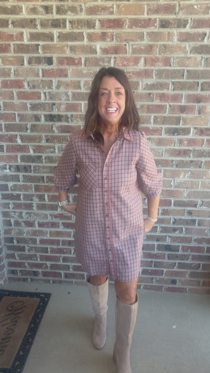 Umgee Plaid Button Down Long Sleeve Dress