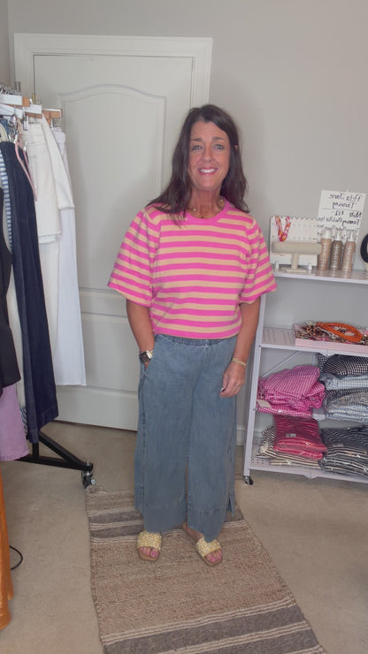 Stripe Printed Bubble Sleeve Knitted Top