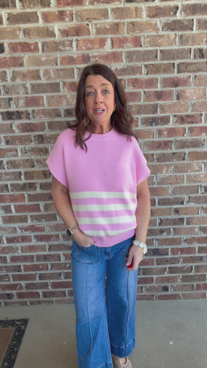 Pink Sleeveless Sweater Top