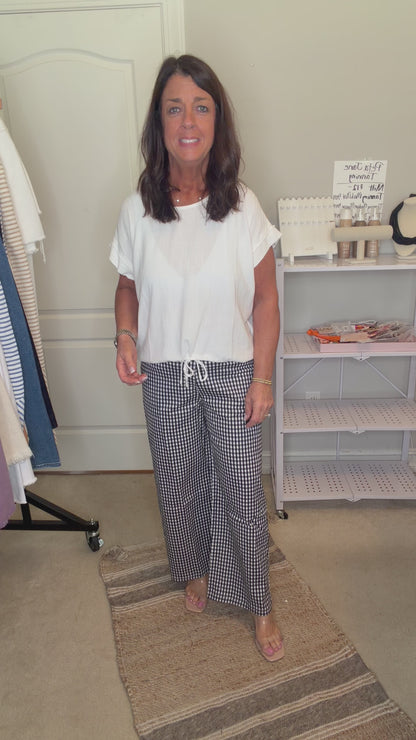 Gingham Wide Leg Pant-Navy