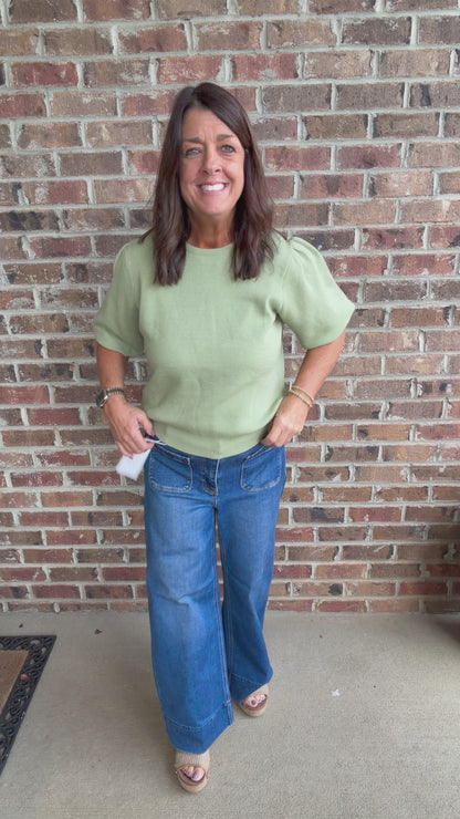 Risen High Rise Crop Wide Front Pocket Jeans
