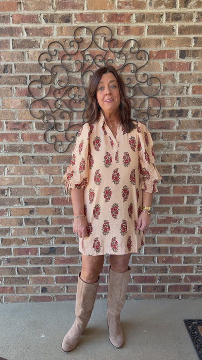 Floral Print Detailed Dress-Ivory