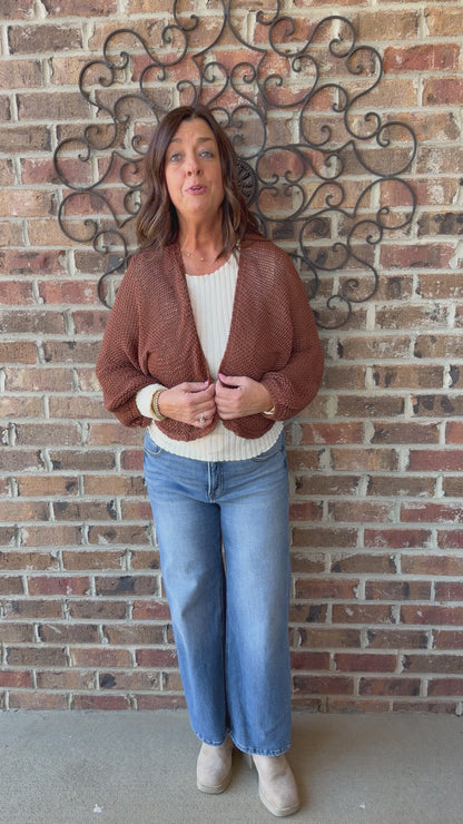 Knit Sweater Open Cardigan-Mocha Moose