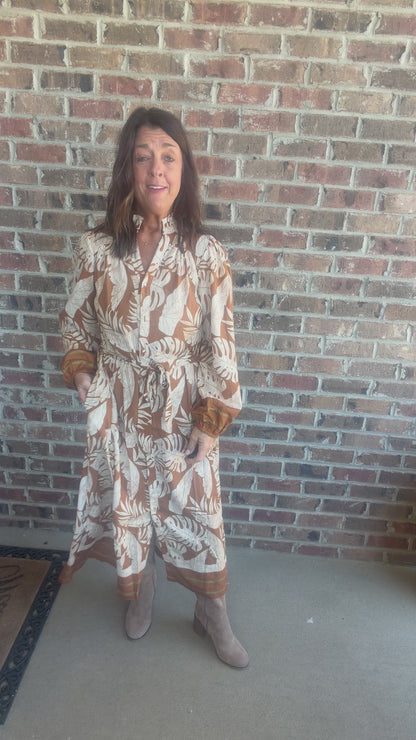 Tropical Leaf Print Maxi Dress