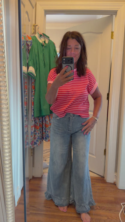 Mineral Washed Ruffle Hem Jeans